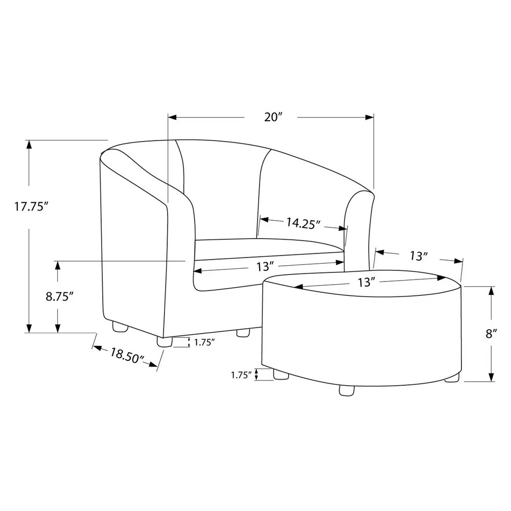 Kids' Charcoal Grey Leather-Look 2-piece Chair and Ottoman Set