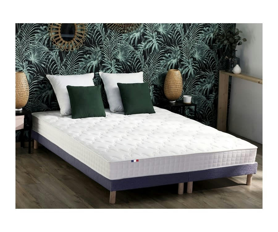 ENSEMBLE AZUR - Ensemble matelas mémoire de forme sommier bleu 160x200