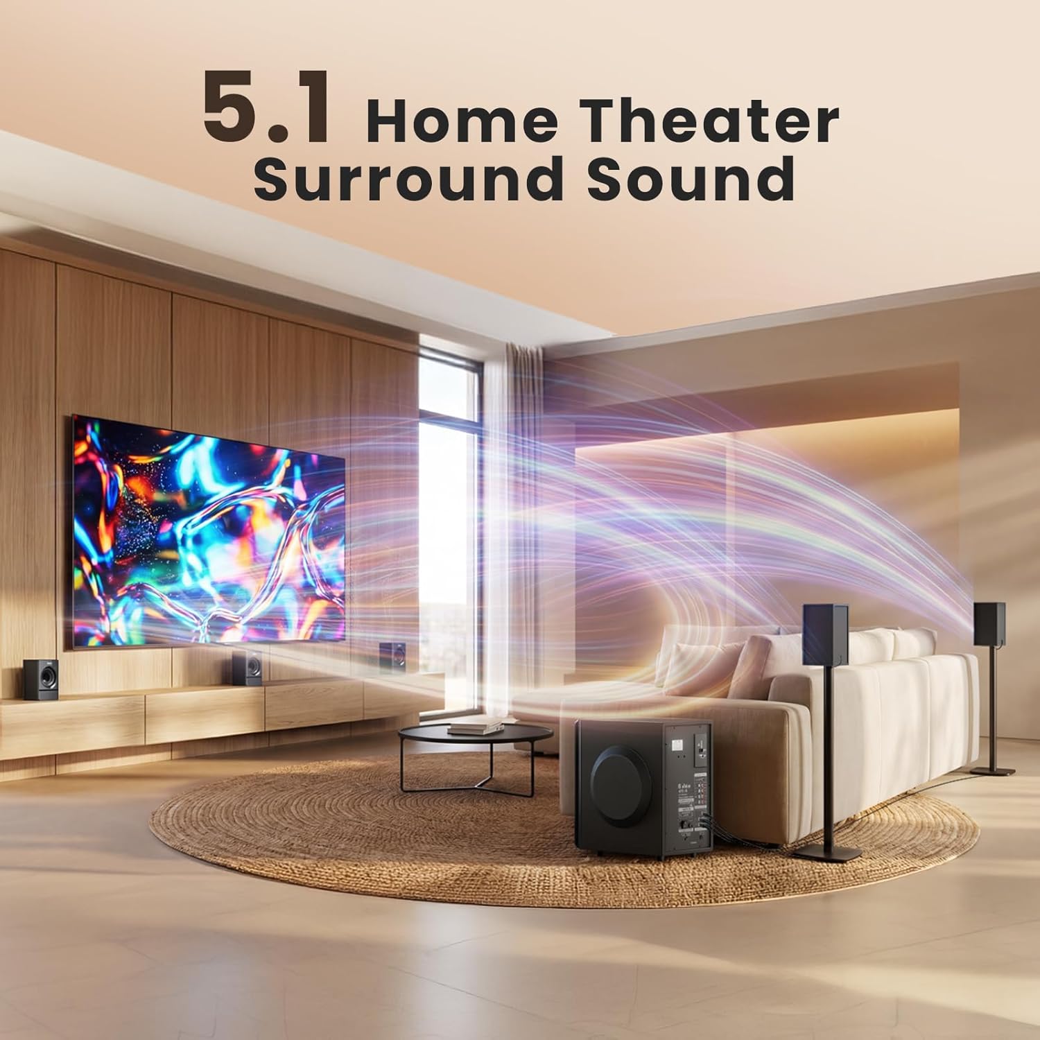 Bobtot Surround Sound Systems Home Theater System - 800 Watts Peak Power 6.5 Subwoofer 5.1 Wired Stereo Speakers Strong Bass with ARC Optical AUX Bluetooth Input
