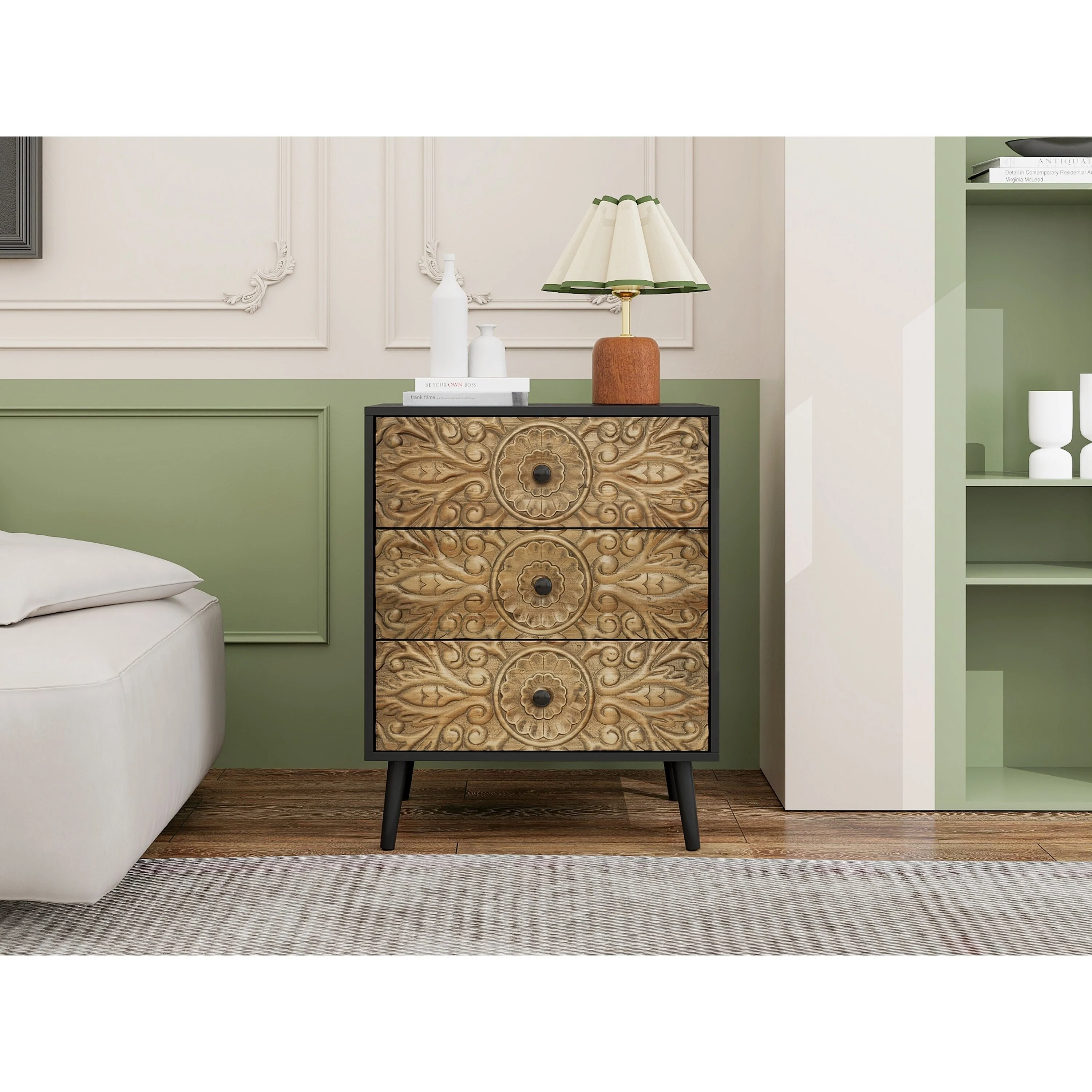 3-Drawer Bachelors Chest, Cabinet with Pattern, American Furniture, Suitable for bedroom, Living room