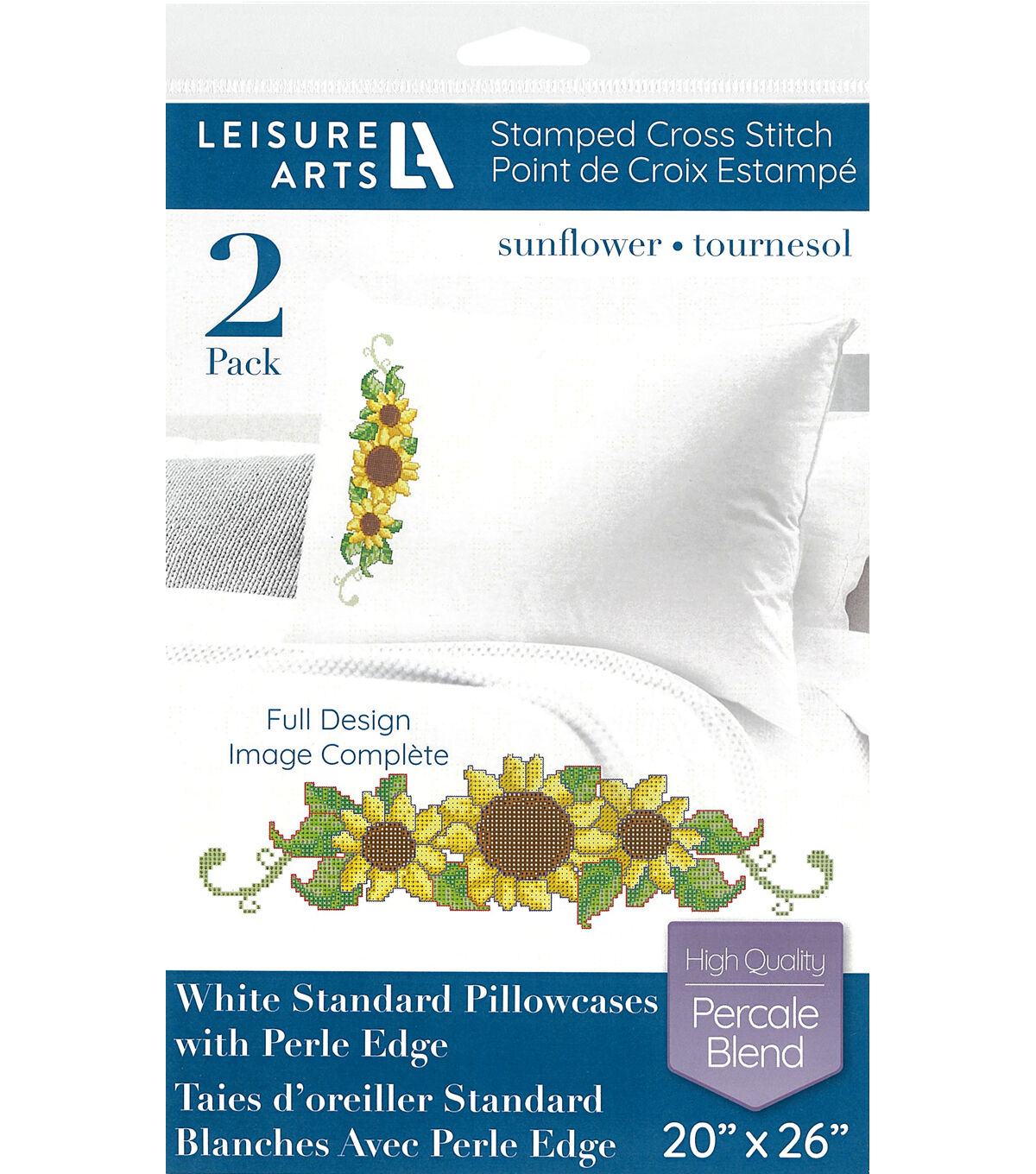 Leisure Arts 20 x 26 Sunflower Pillowcase Stamped Cross Stitch Kit 2ct