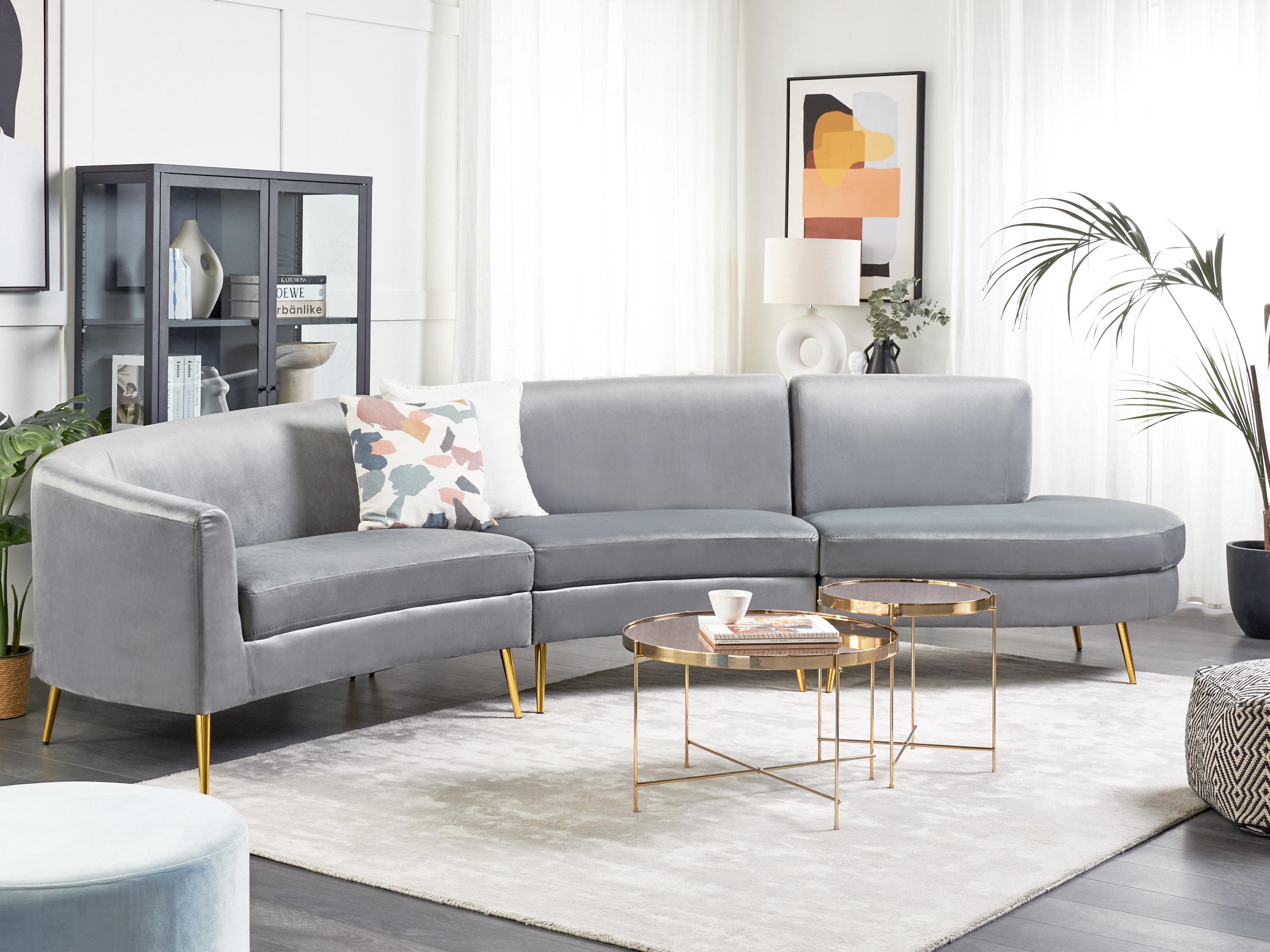 Curved Sofa 4 Seater MOSS Velvet Light Grey