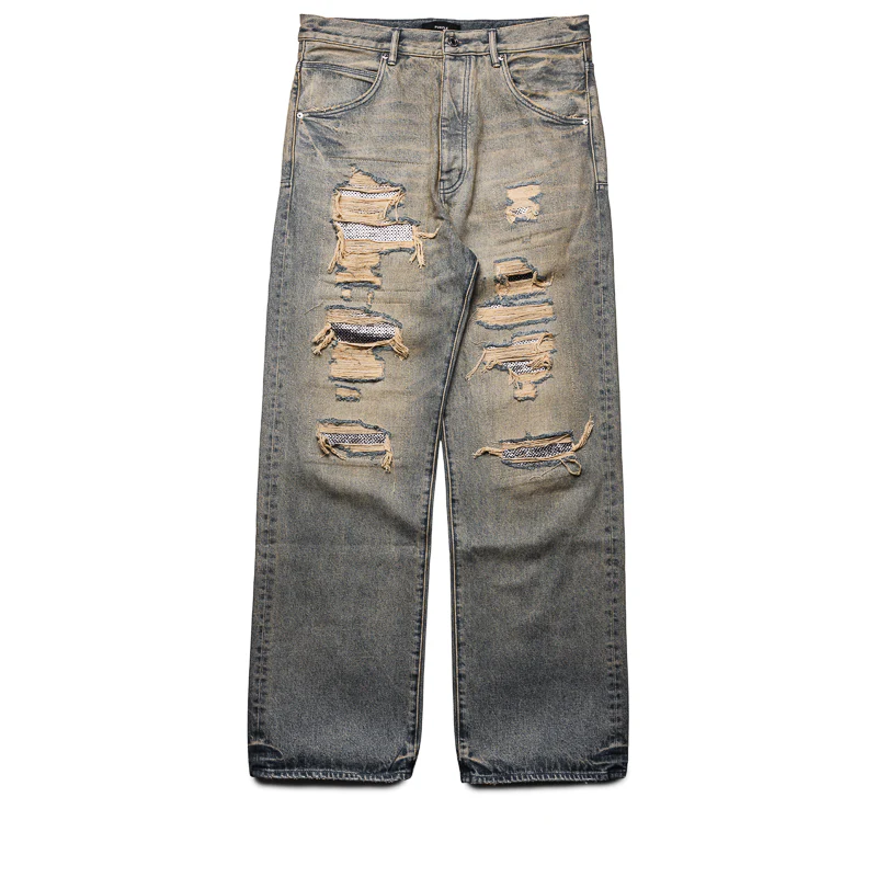 Purple Brand Mid Rise Baggy Leg Tinted Sequin Repair Jean - Light Indigo