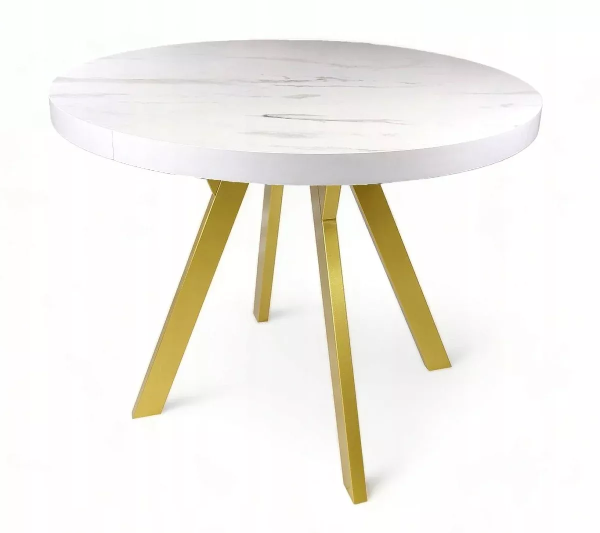 Stół Złoty Metal   MARMUR BIAŁY okrągły Ø110 rozkładany do 210 cm Marble