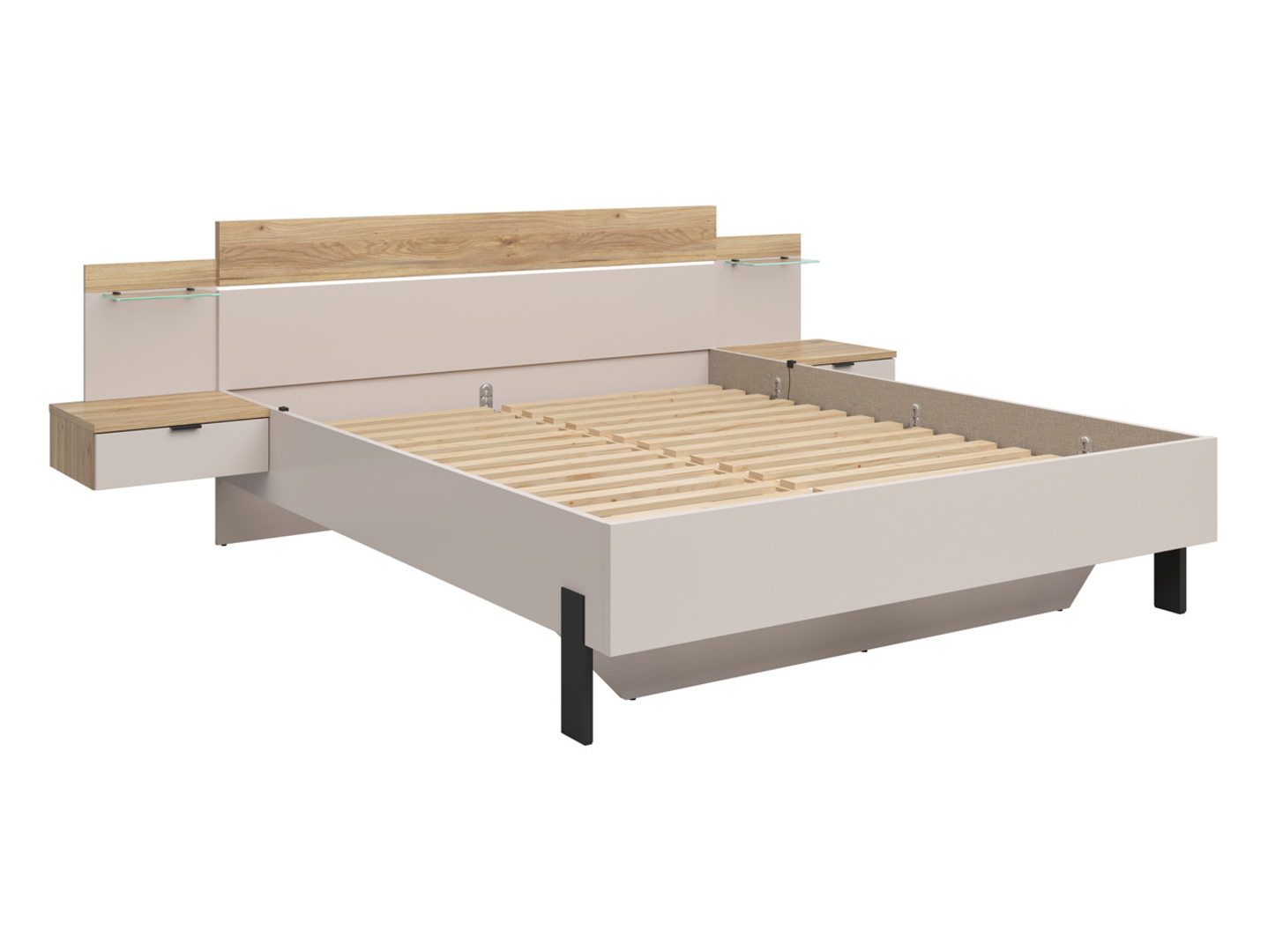 Łóżko Tabina 180x200 z 2 szafkami nocnymi i LED dąb mauvella/kaszmir
