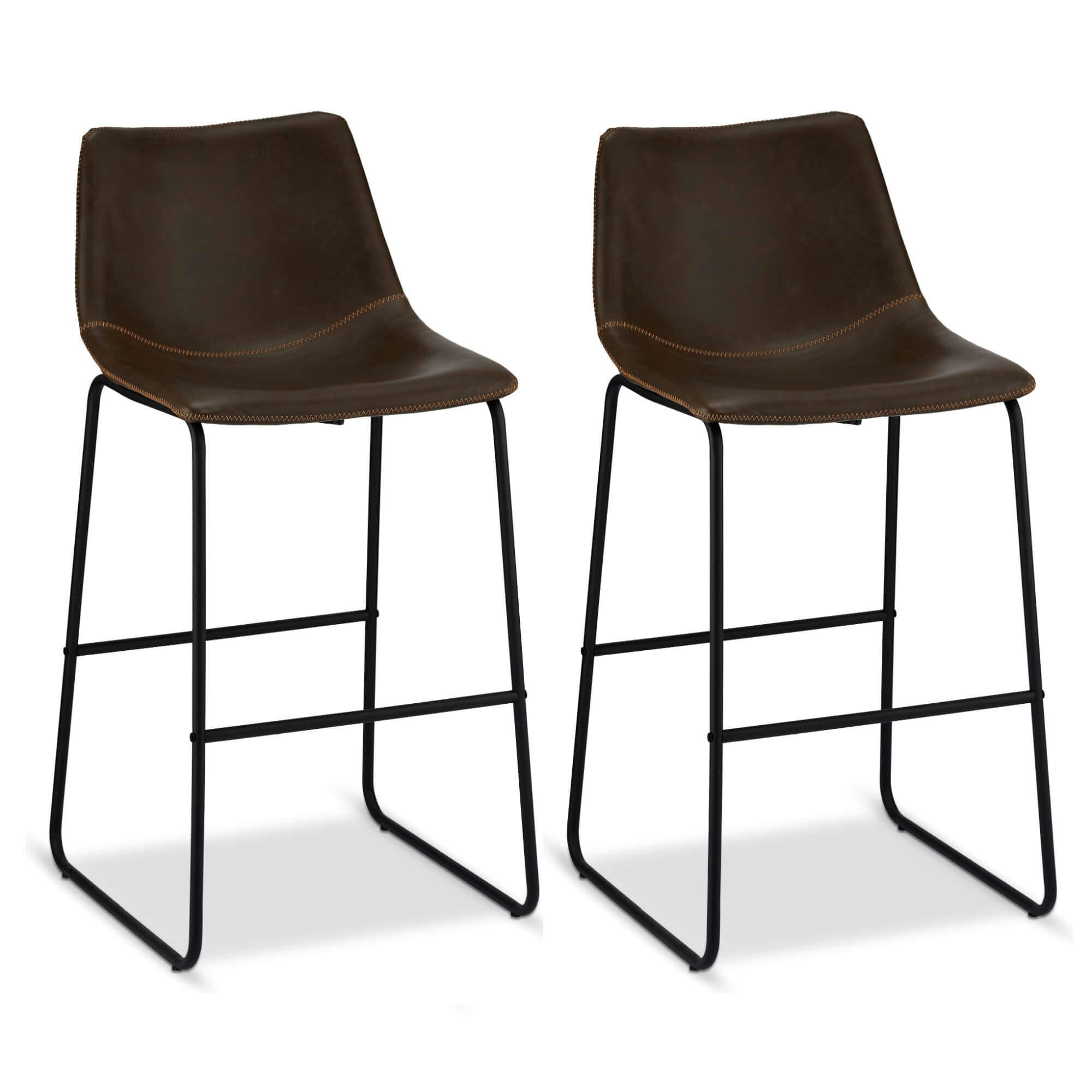 INDIANA - Lot de 2 chaise de bar en simili marron foncé H72