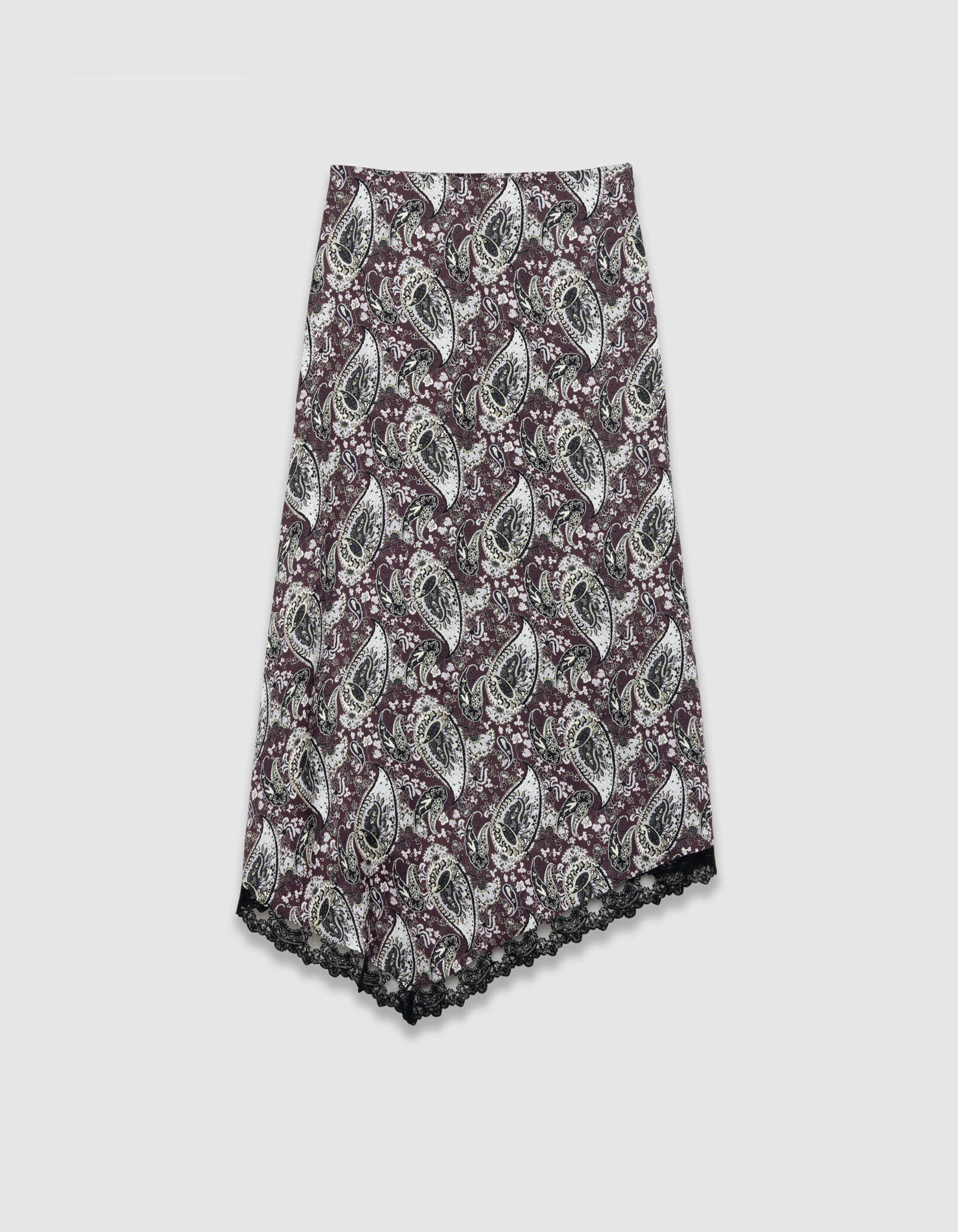 Jupe longue asymétrique cassis motif cachemire Femme