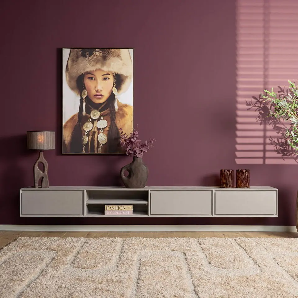 Tv-meubel Zwevend Taupe Hout - 280x35x30cm - Ambiance