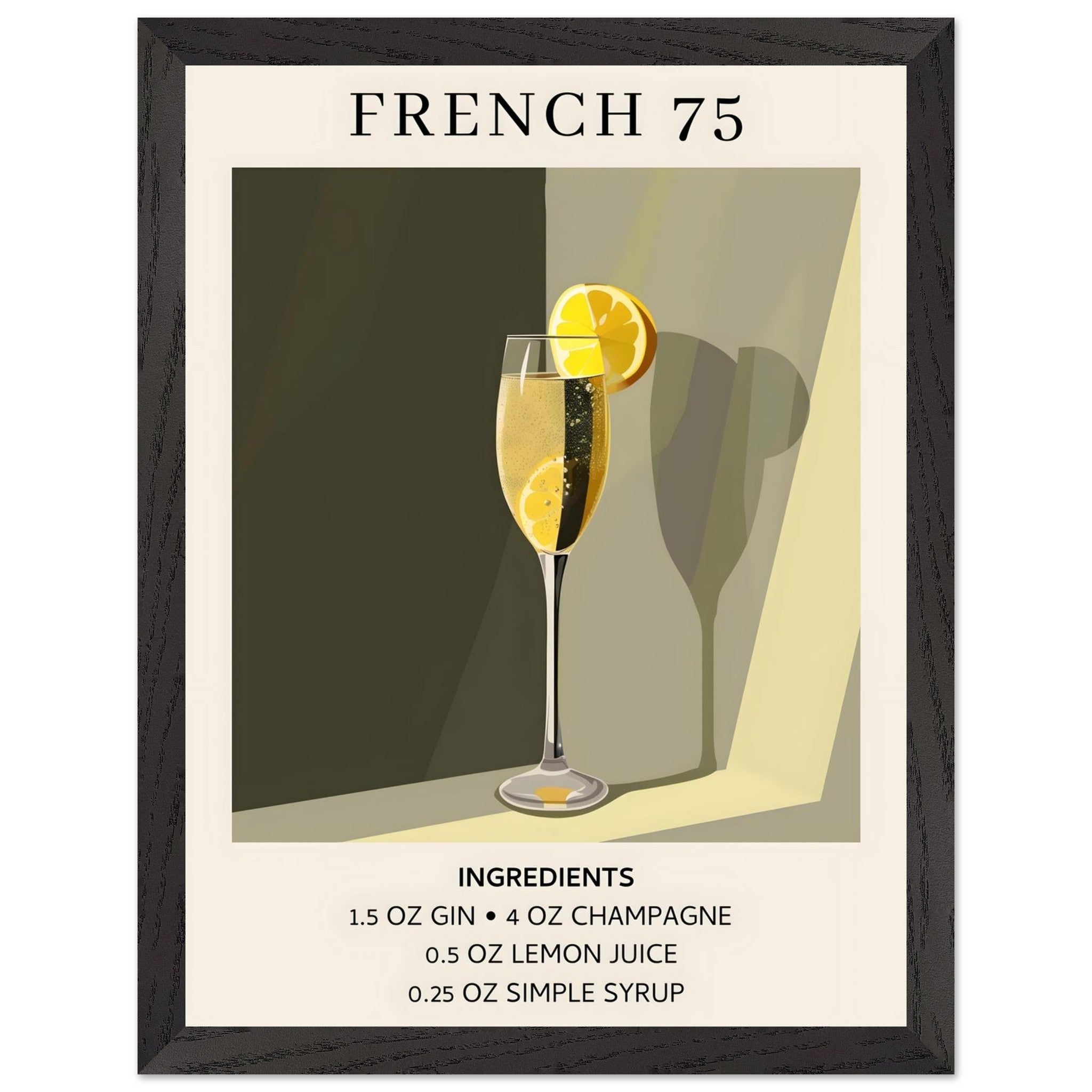 Artfulprints Poster met Lijst French 75 cocktail - Ingrediënten  - 30x40 cm - Groen