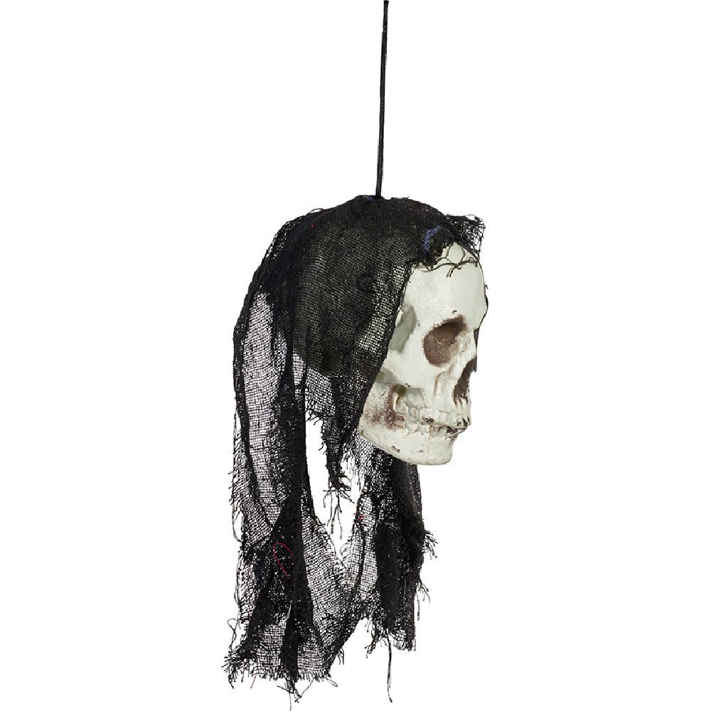 Tête squelette pirate à suspendre Halloween rouge ou noir
