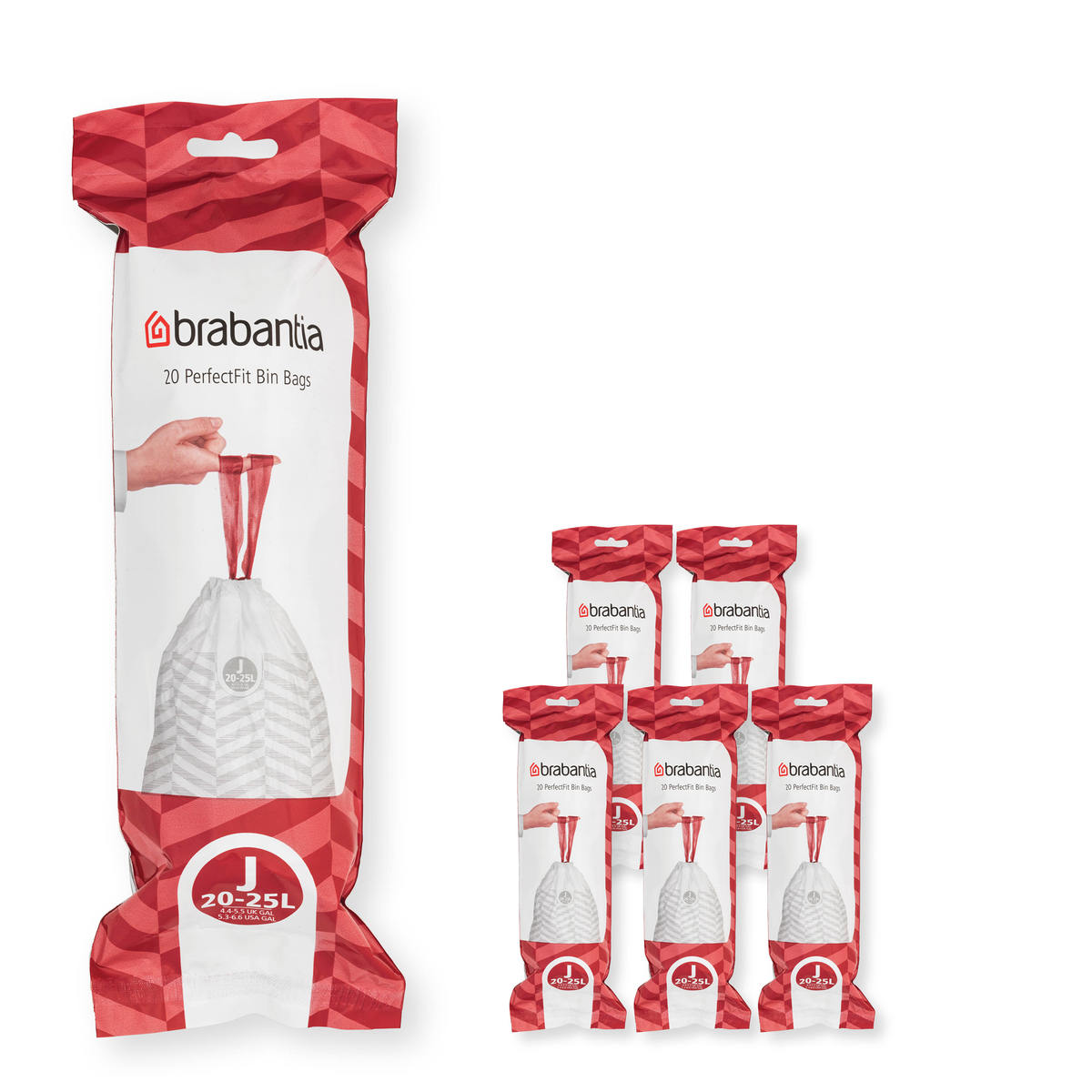 Brabantia PerfectFit Afvalzak, code J, 20-25 liter, 120 stuks, set van 6 rollen - White