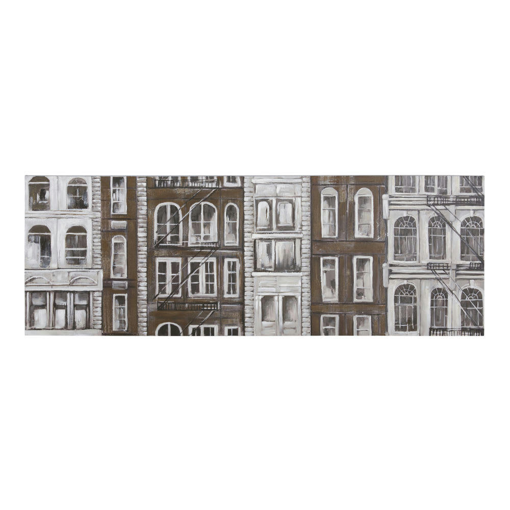 BROOKLYN - Toile peinte marron, beige, grise et noire 170x60