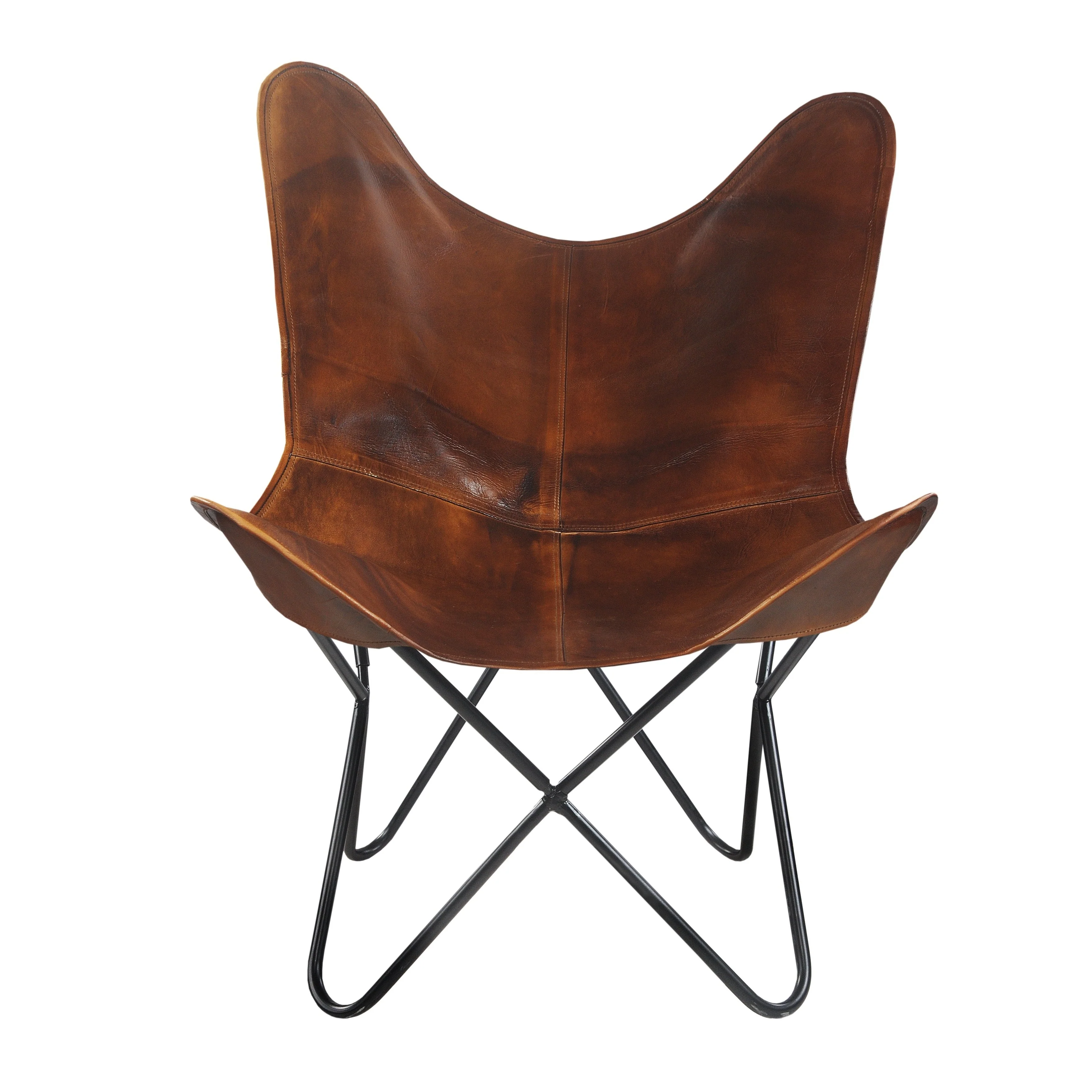 Sevita Brown Leather Butterfly Chair - 37 L x 27 W x 16 D