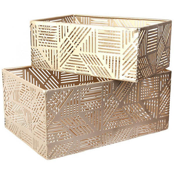 Paniers de rangement en métal ajouré doré (Lot de 2) 21 et 25 cm