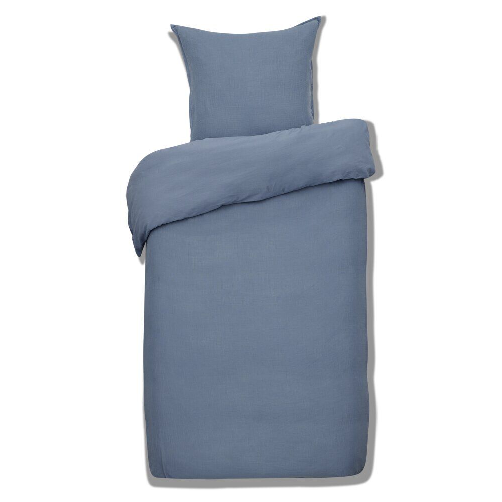 Parure de lit 1 personne 140x200cm gaze de coton bleu uni