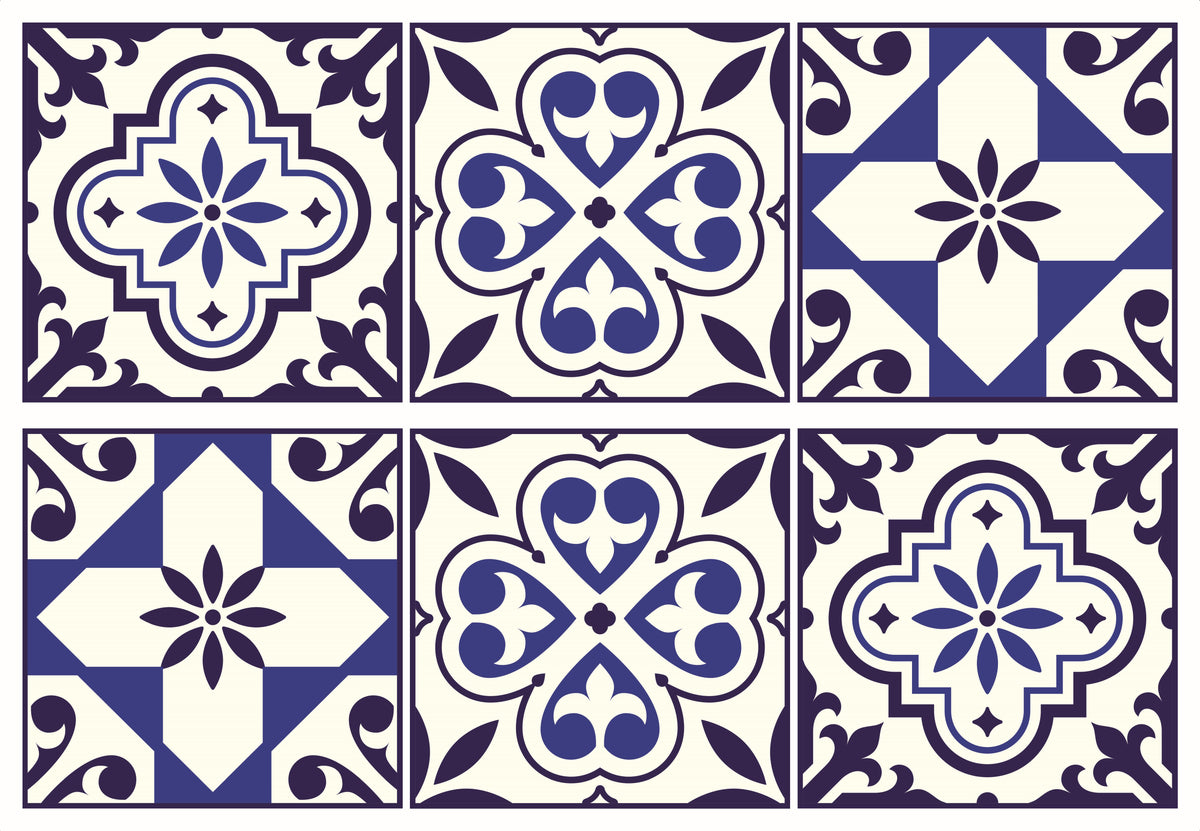 Sanders & Sanders muursticker tegelmotief blauw - 65 x 42.5 cm - 600329
