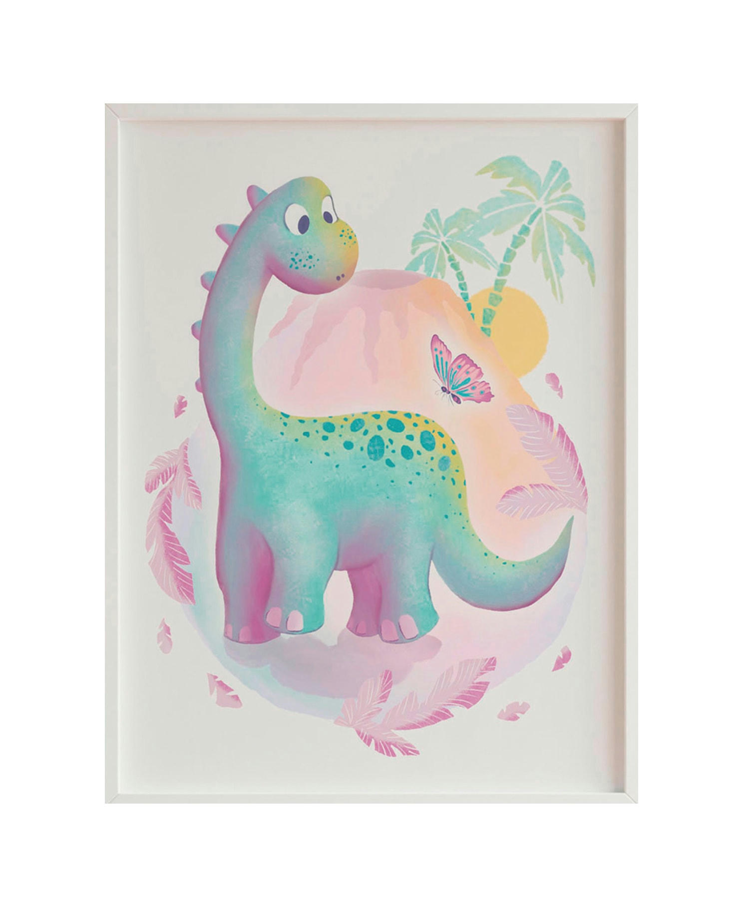 DECOWALL - Impression de dinosaure fantasy encadrée en bois blanc 43X33 cm