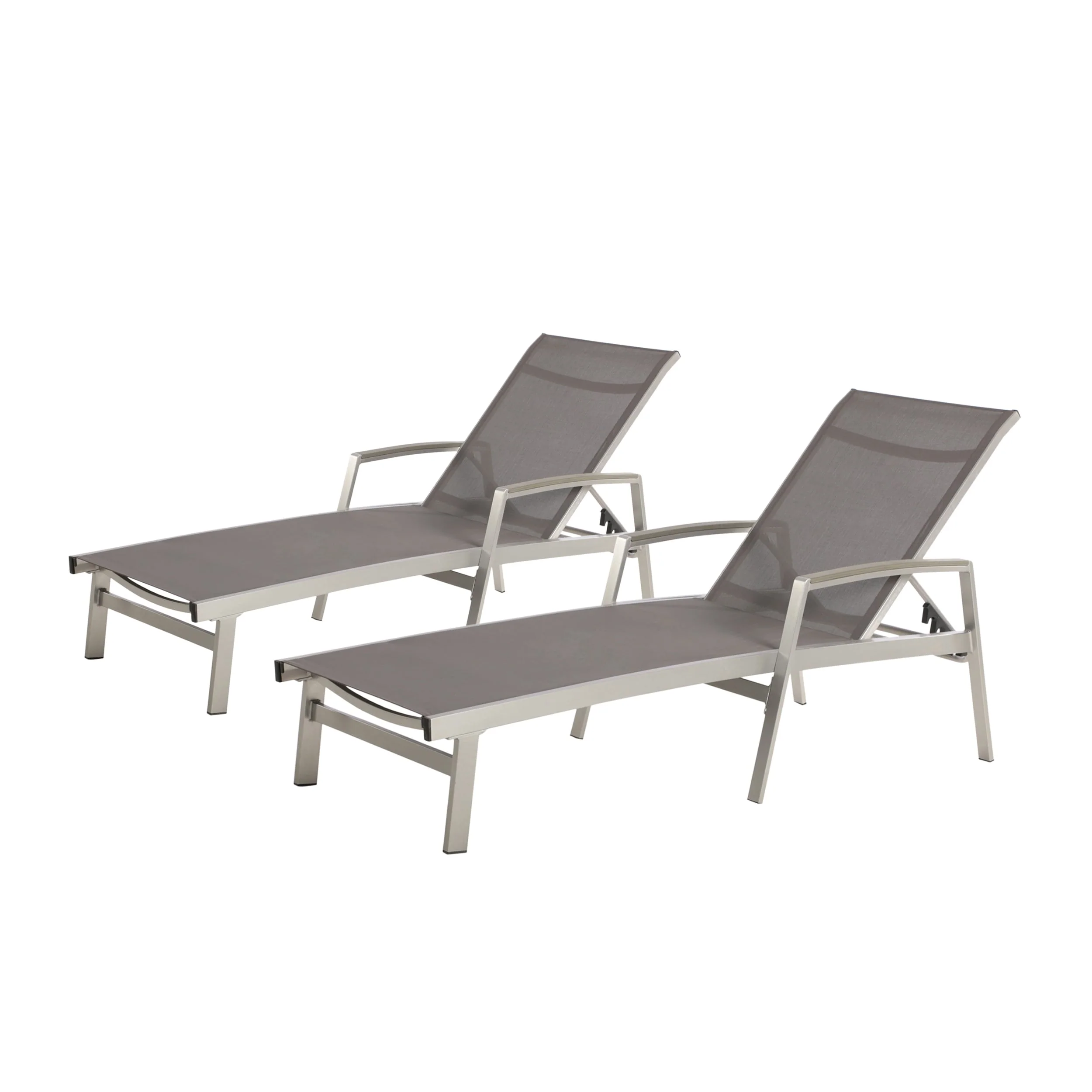 2 Piece Outdoor Chaise Lounges Set Breathable Mesh Seats with Adjustable Backrest for Poolside Garden