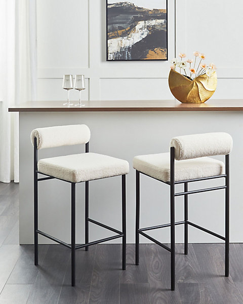 Lot de 2 chaises de bar AMAYA Bouclé Blanc cassé