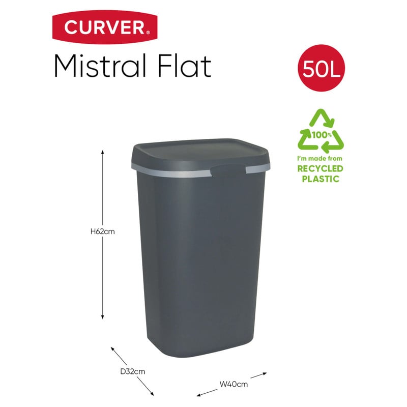 Curver prullenbak mistral flat - grijs - 50 liter