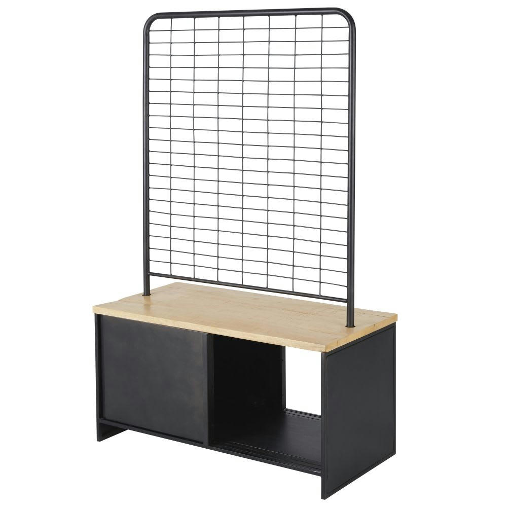 Space Business - Meuble de rangement professionnel 4 portes en métal noir et manguier massif