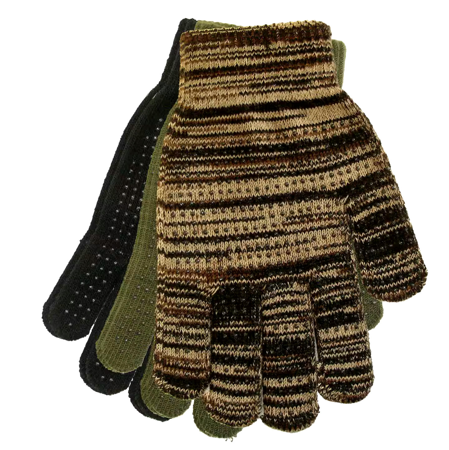 Knit Hunting Gloves with Dotted Palm/Fingers for Non-SliP GriP, 3-Pk Assorted Colours
