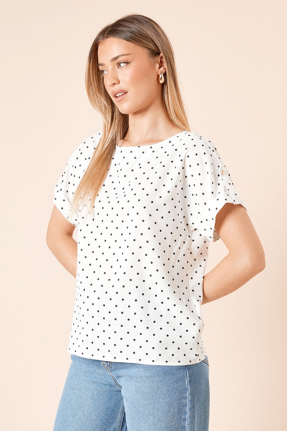 Dorothy Perkins Spot Roll Sleeve Blouse