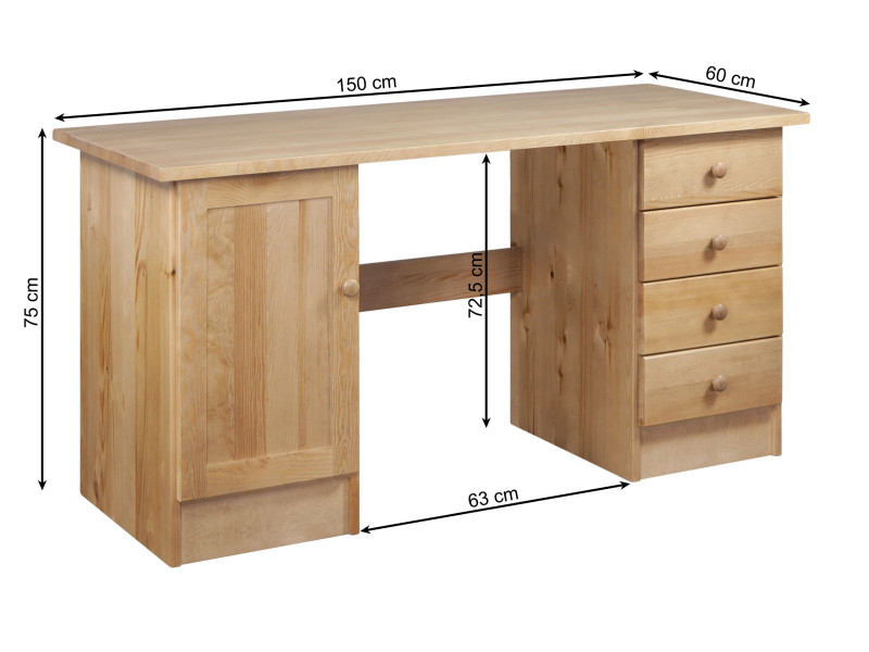 Biurko drewniane Modern III 150 cm, 4 szuflady i drzwi, kolor dębowy