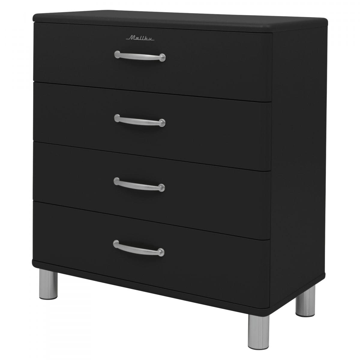 MALIBU - Commode style rétro 4 tiroirs 86cm noir