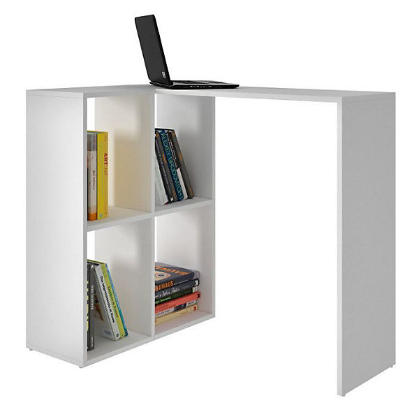 Bureau d'Angle et Rayonnage Blanc L 90 H 77 P 58.8 cm - L 90 x l 58.8 x H 77 cm