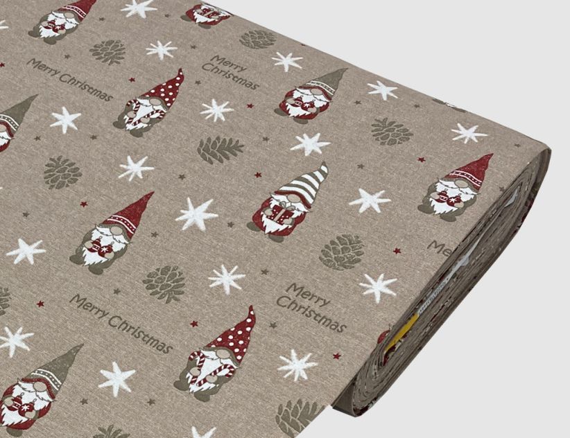 Dekostoff Wichtel, Christmas Natur, Rot