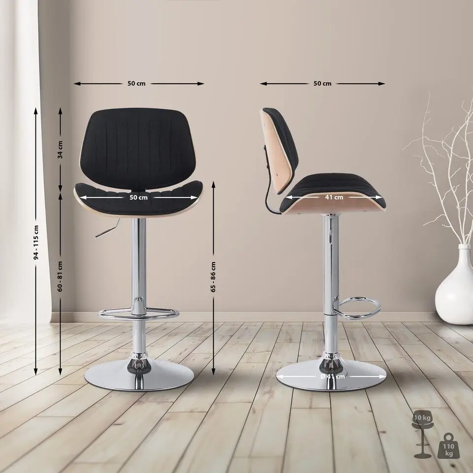 CLP Barkruk Clawson chroom Frame - Stof - natura/zwart