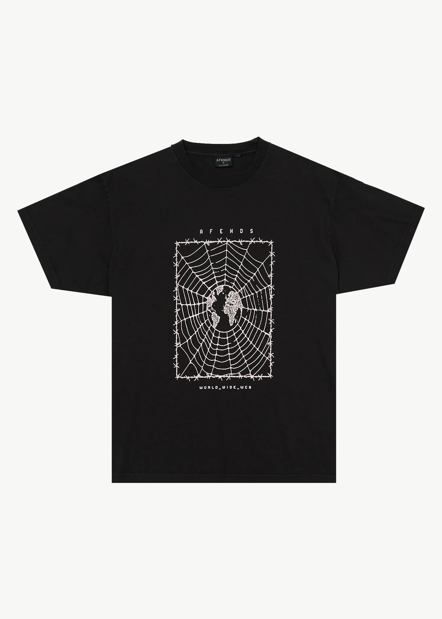 AFENDS Mens World Wide - Boxy Tee - Stone Black