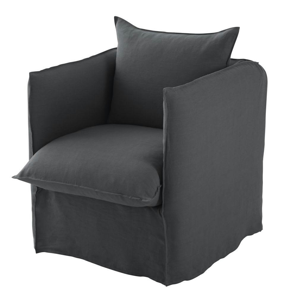 Louvain - Fauteuil en lin froissé gris anthracite