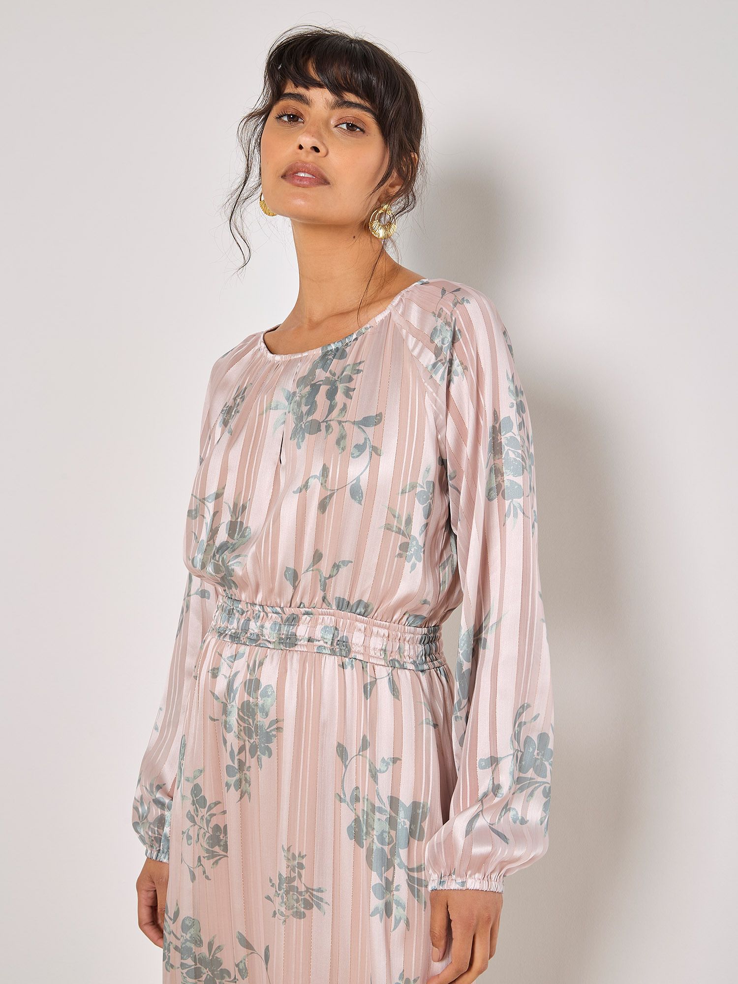 Apricot Silhouette Floral Satin Shimmer Maxi Dress
