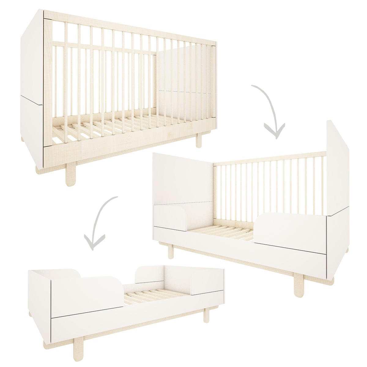 TRIO - ROMY - Chambre bébé : Trio - lit évolutif 70x140 commode armoire blanc