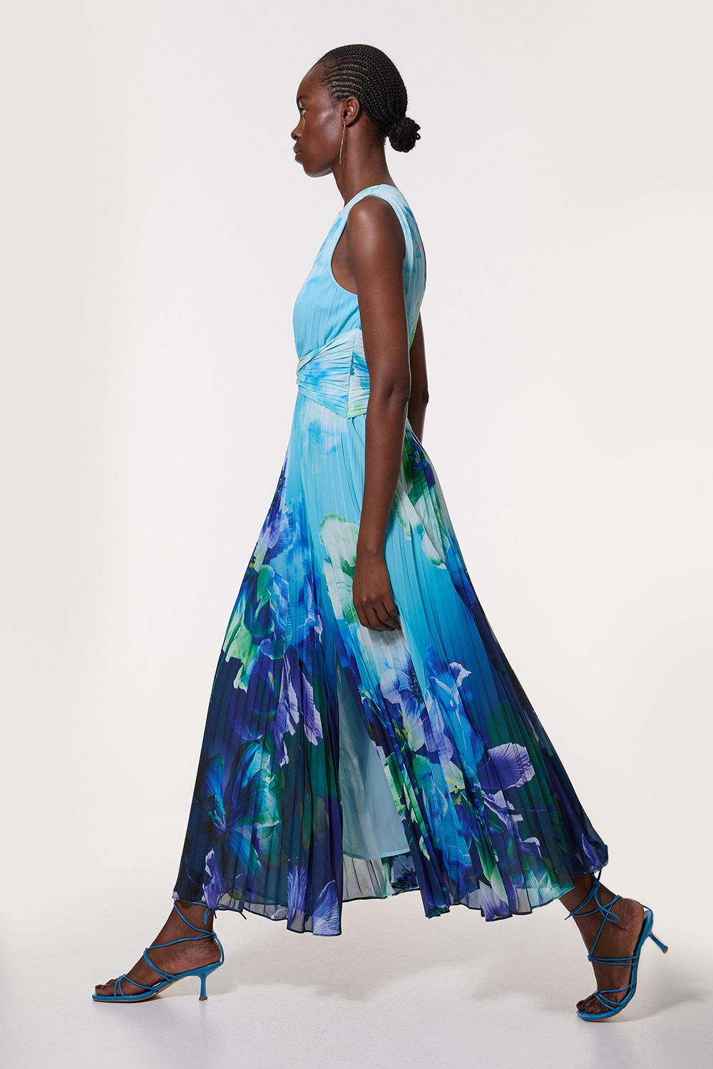 KarenMillen Tall Ombre Floral Soft Pleated One Shoulder Maxi Dress