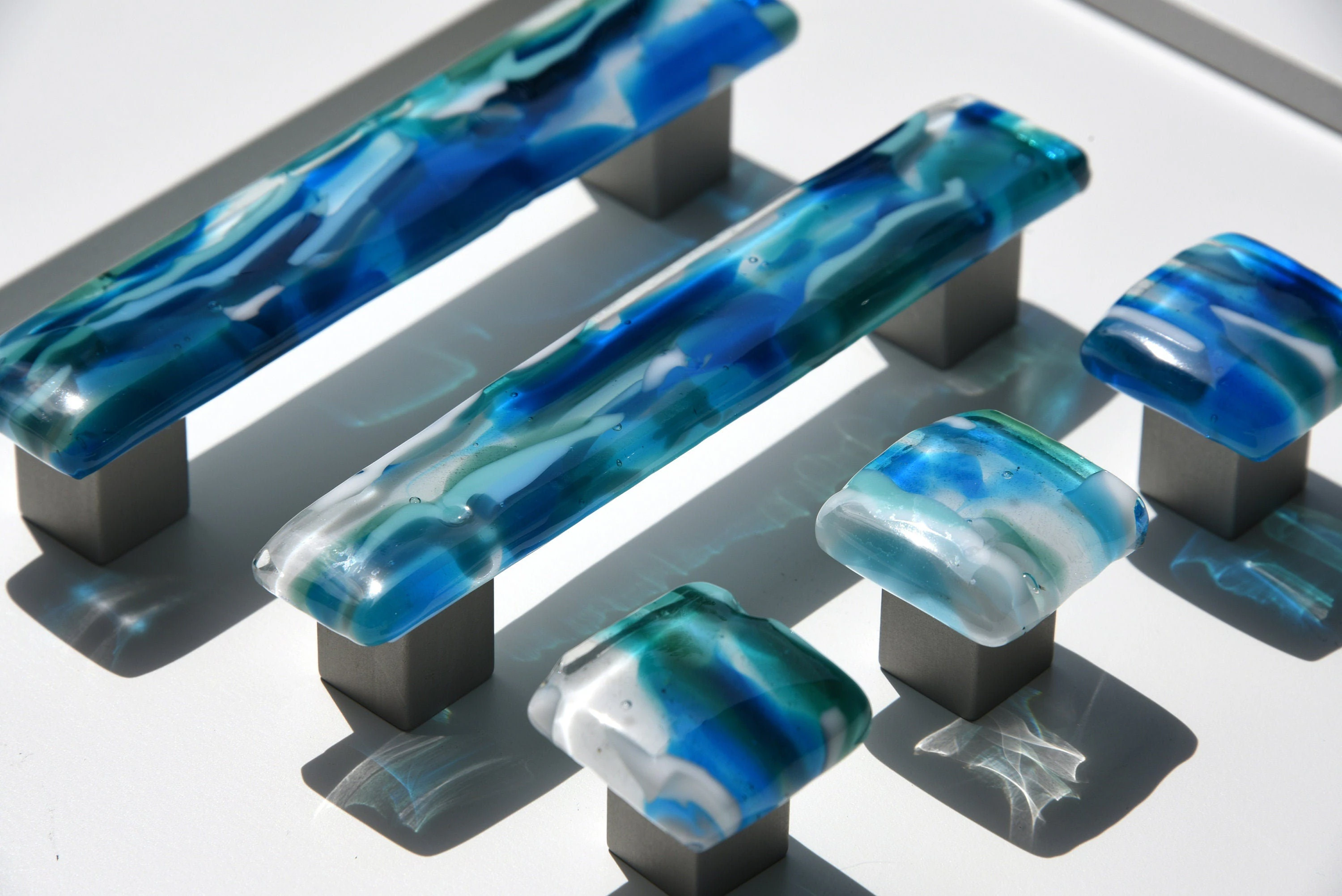 Seascapes Collection. Blues, greens and white in knobs and Pulls 2