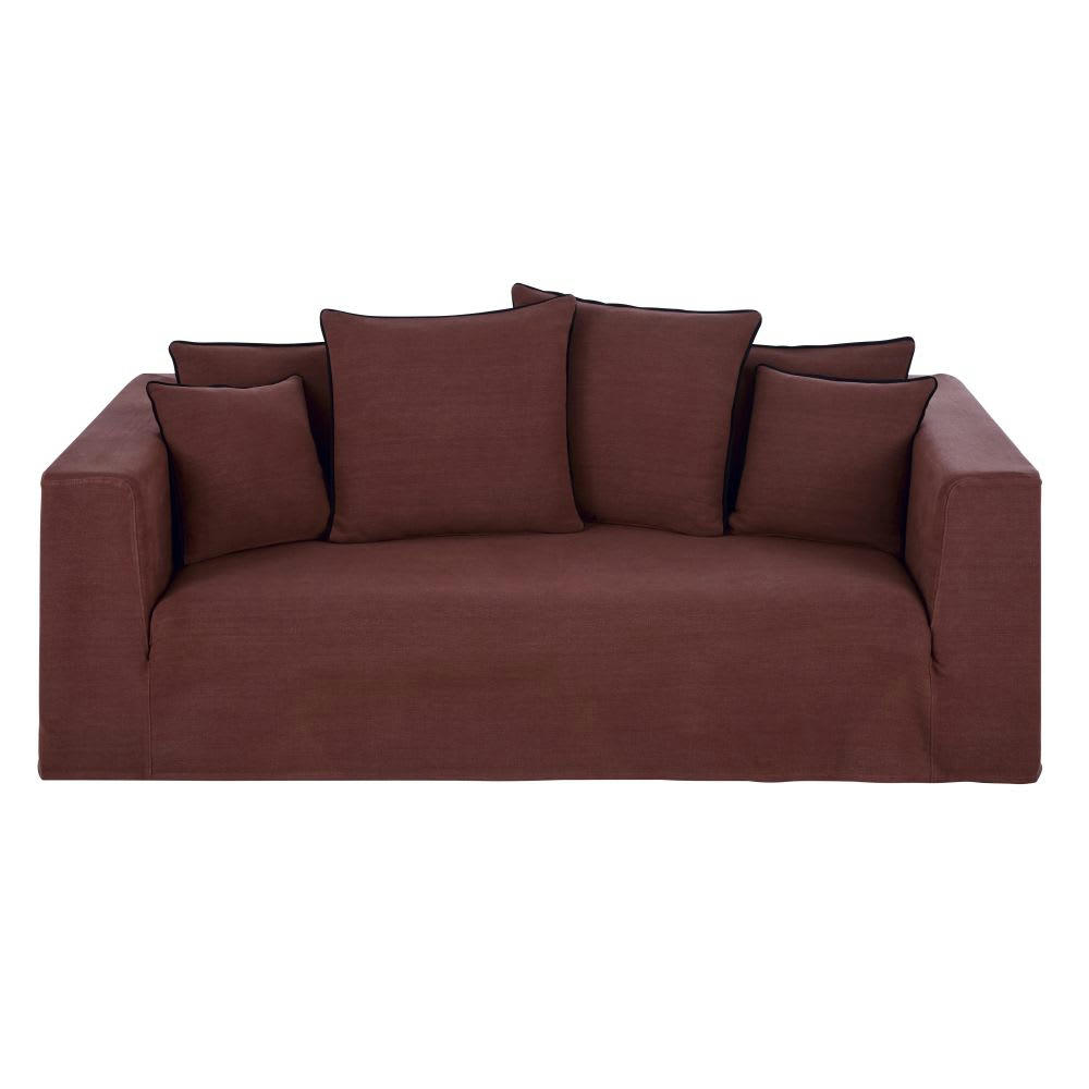 Gipsy - Canapé 3 places en lin supérieur rouge rhubarbe