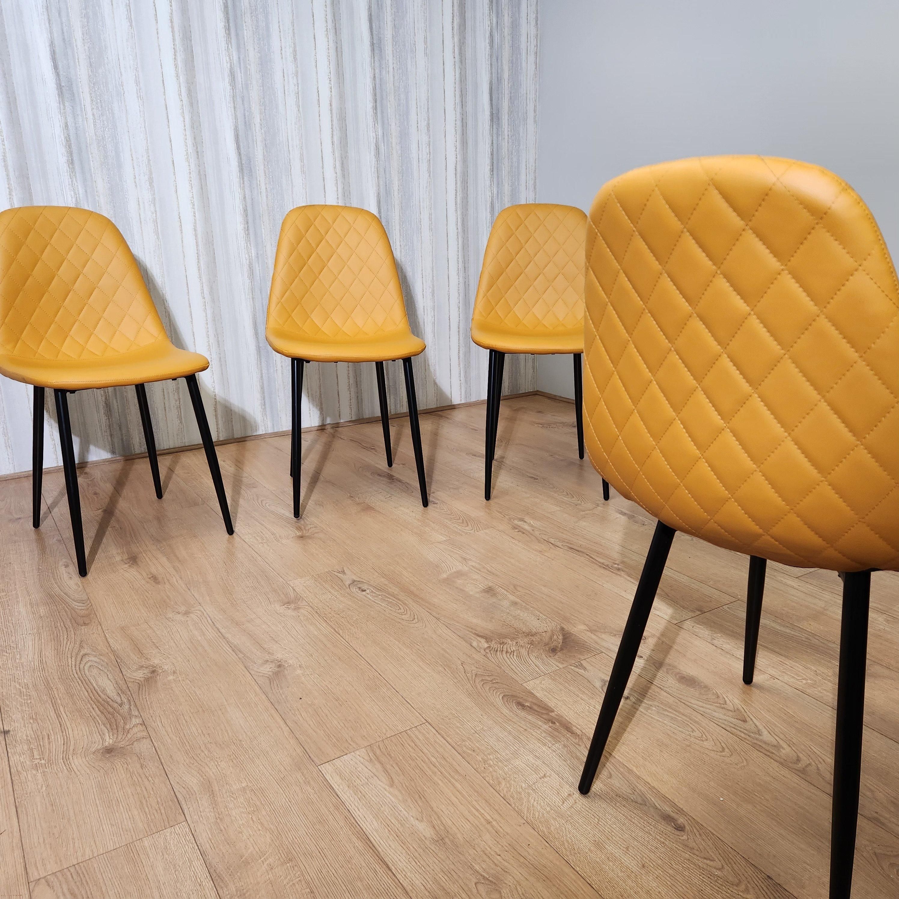 KOSY KOALA Dining Chairs Set Of 4 Mustard Chairs Stitched Faux Leather Chairs, Soft Padded Seat Living Room Chairs , Kitchen Chairs