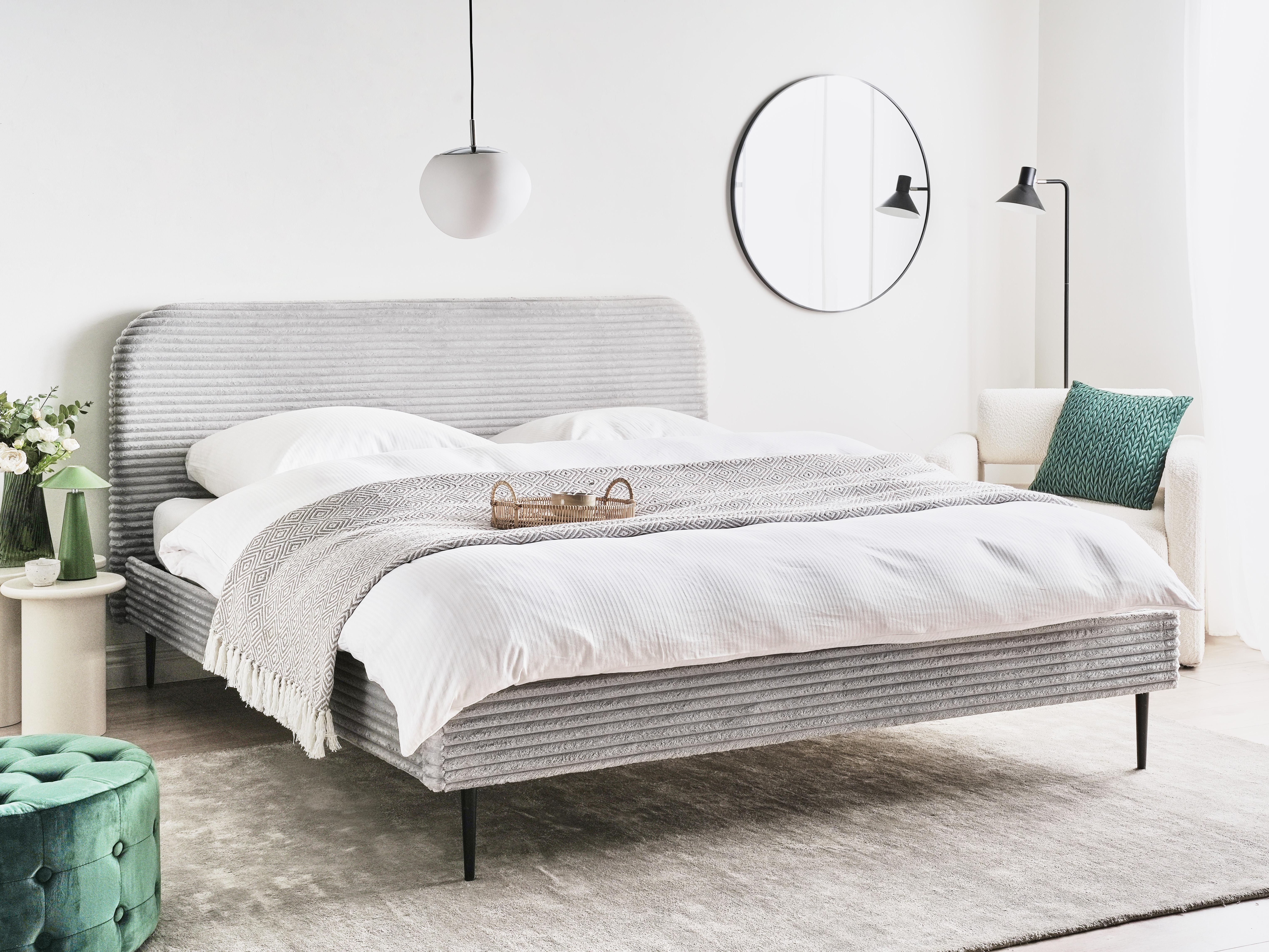Bed Corduroy FLAYAT 180 x 200 cm (EU Super King) Light Grey