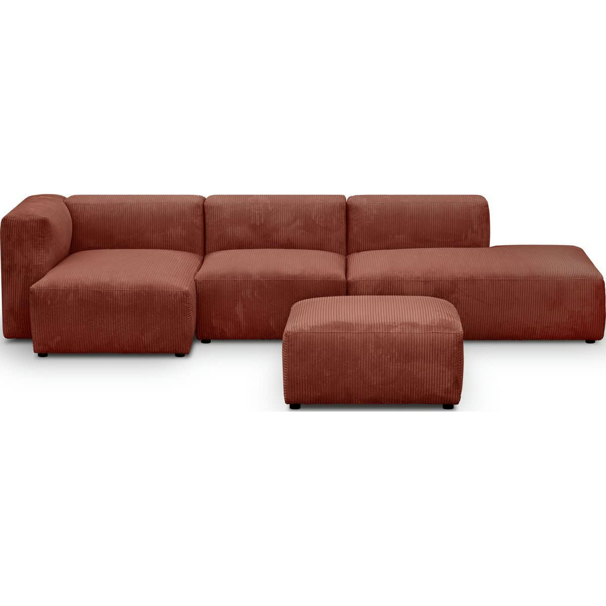 MODULO NEW - Canapé modulable angle gauche 5 places velours côtelé rouille + pouf