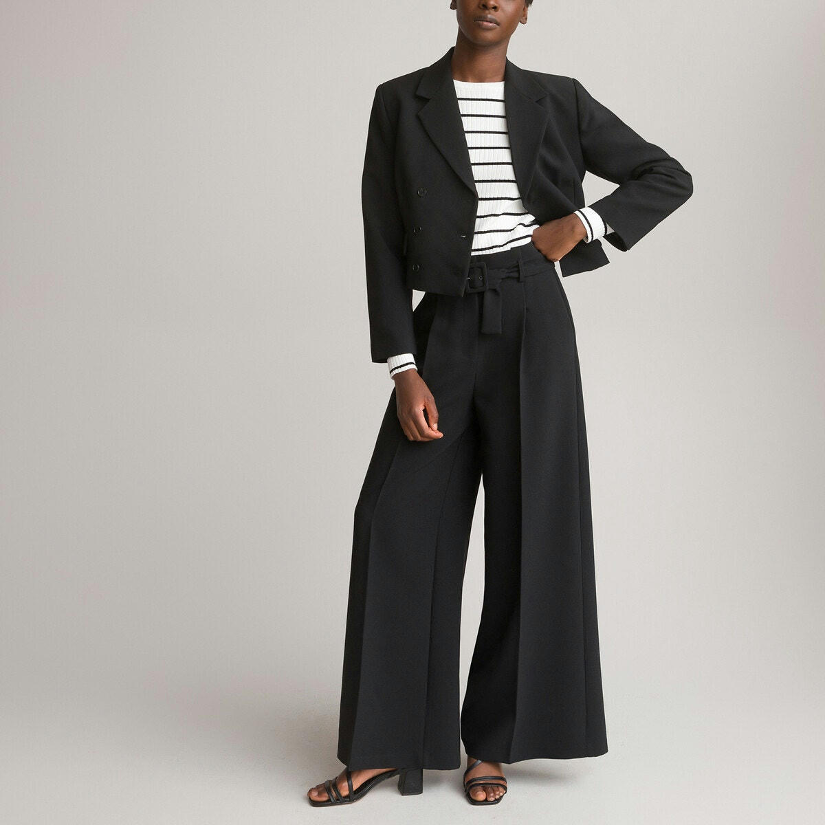 Pull col rond rayé maille viscose mélangée côtelée