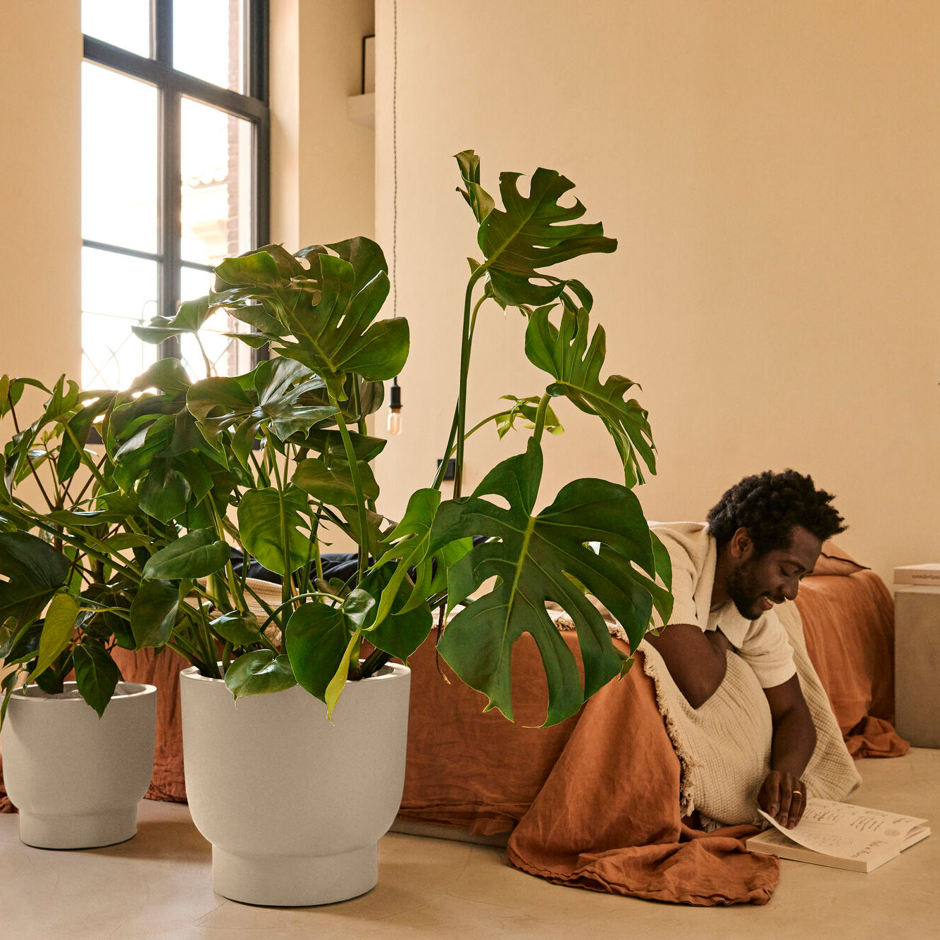 Elho Amber Grail 40 - Linnen wit - Ø 38 x H 36 cm - Binnen en Buiten -