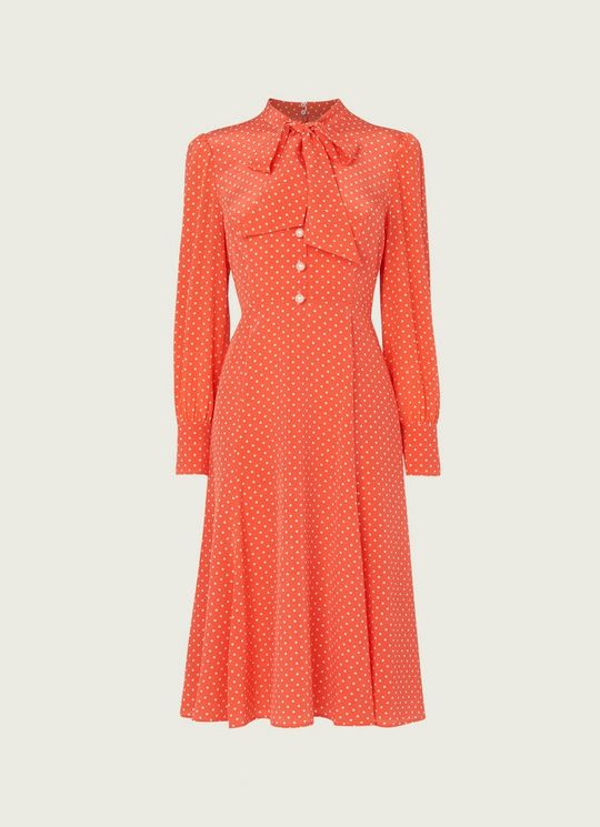 Mortimer Coral Polka Dot Silk Dress