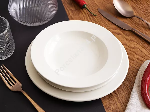 Komplet talerzy 6 osób (18 el.) (z rantem) Rinart - Banquet TP25 ecru
