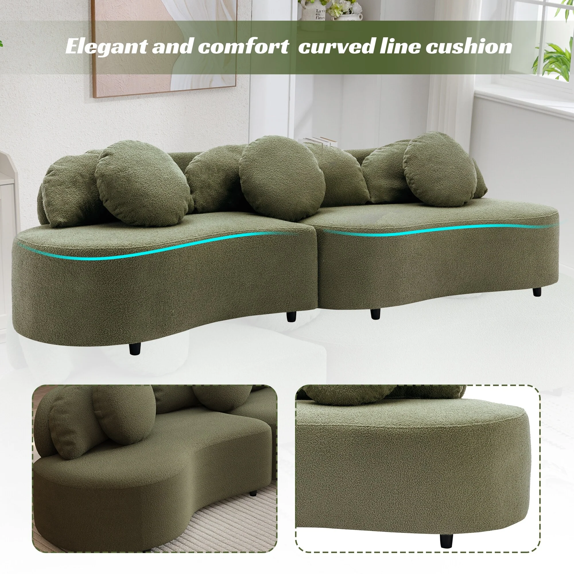 1 Modern Living Room Sofa Lamb Velvet Upholstered Couch