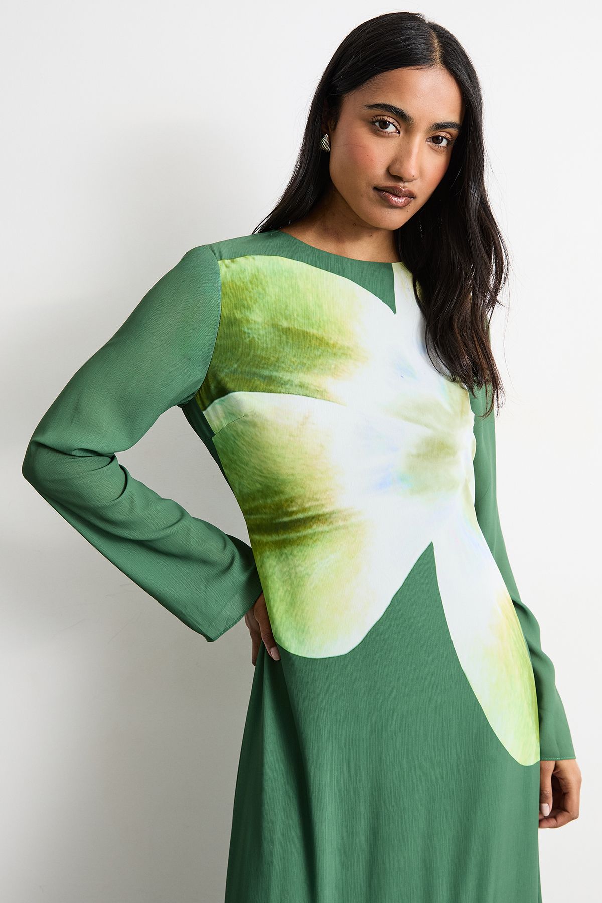 Warehouse Chiffon Placement Print Midaxi Dress