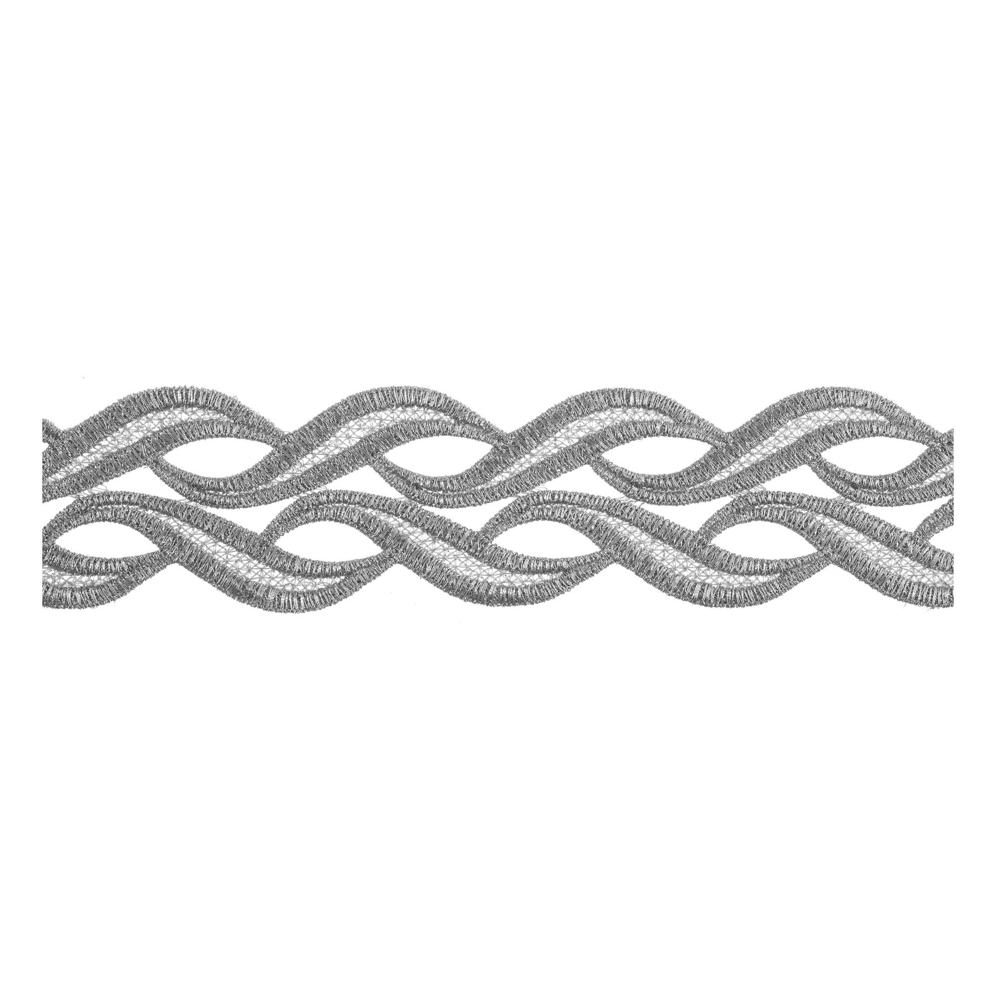 Silver 60mm Metallic Leaf Border Lace Trim by the Metre