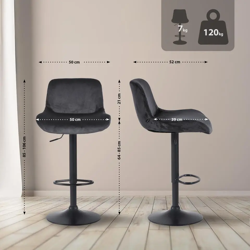 CLP Set van 2 Barkruk Solon mat zwart Frame - Fluweel - zwart